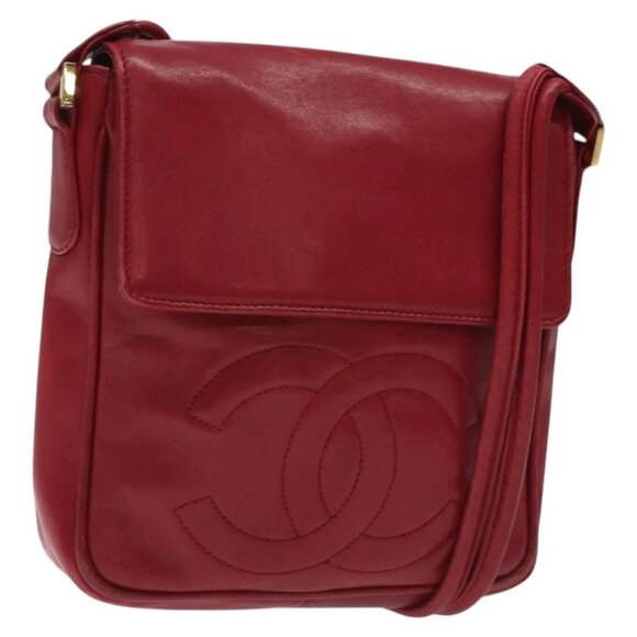 CHANEL COCO Mark Shoulder Bag Lamb Skin Red Gold - Picture 1 of 16
